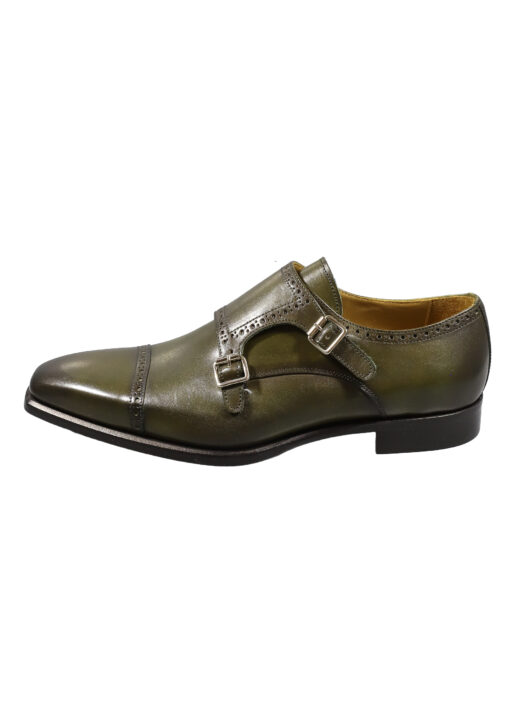 Original Italienische Elegante Schuhe Grün Leder Herren A614