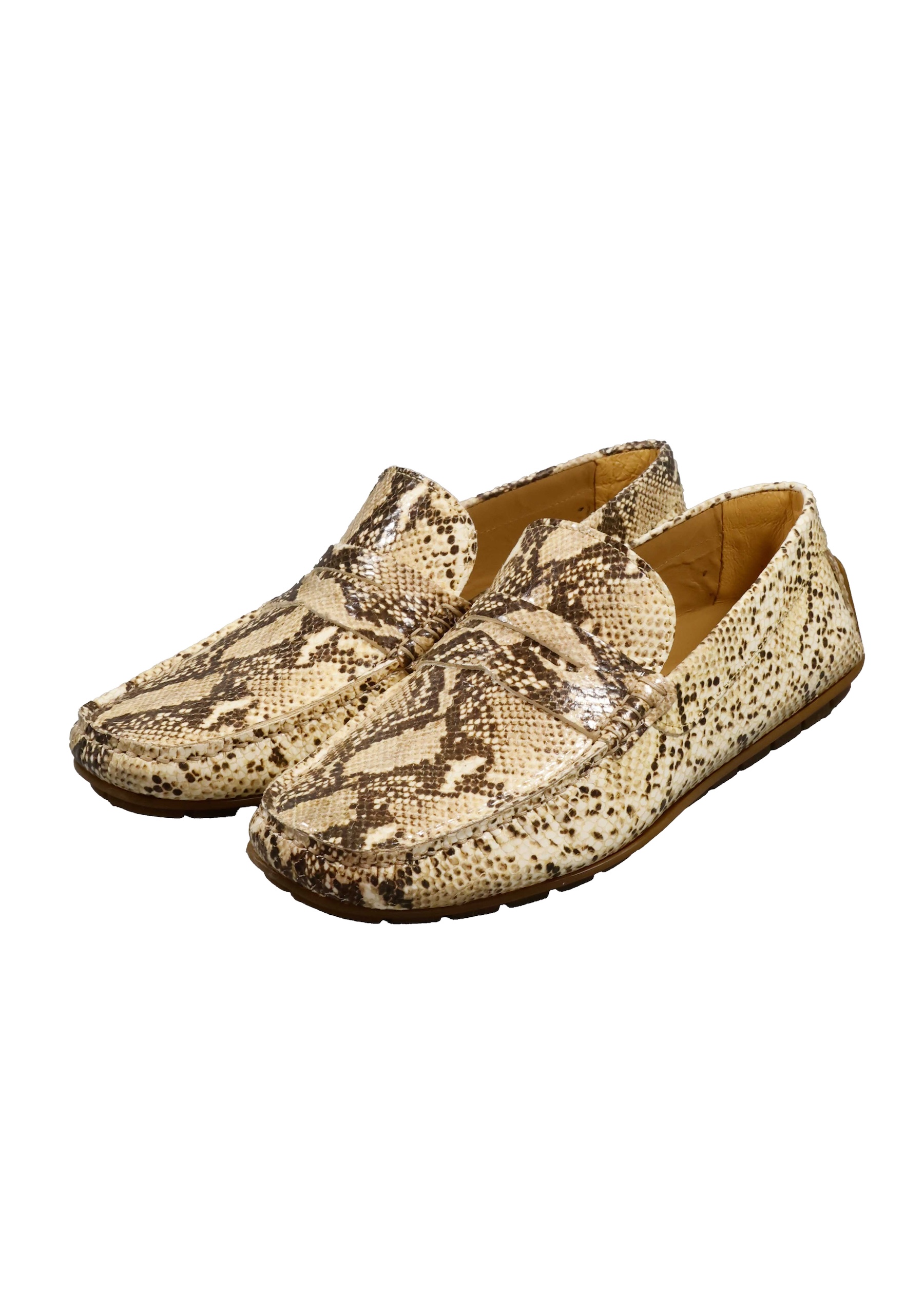 Original Italienische Loafers Reptilienmuster beige Leder Herren A670 – Bild 5