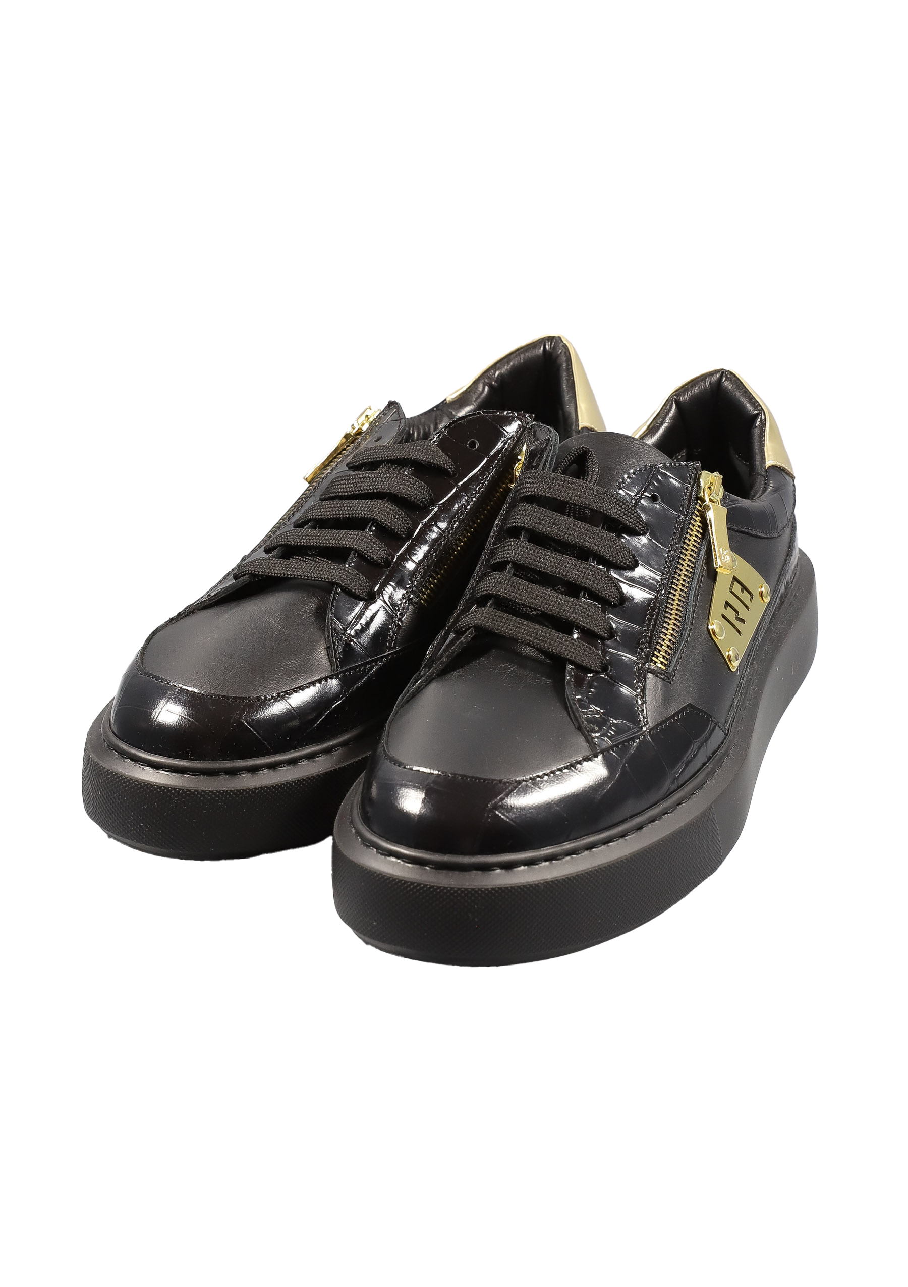 Original Italienische Sneakers Schwarz Leder Herren A618 – Bild 3