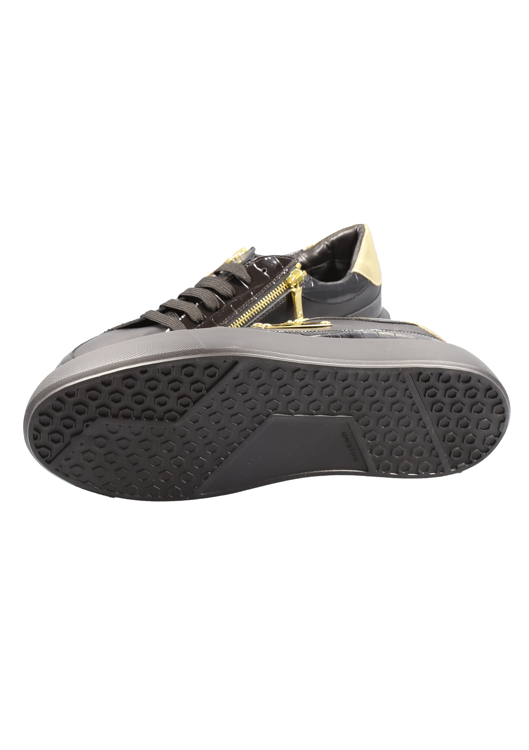 Original Italienische Sneakers Schwarz Leder Herren A618 – Bild 2