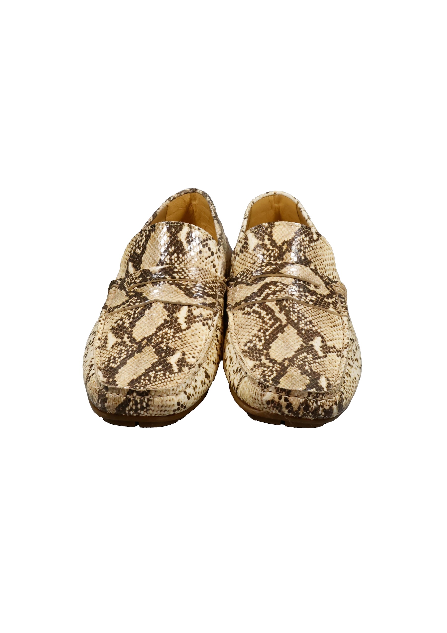 Original Italienische Loafers Reptilienmuster beige Leder Herren A670 – Bild 4