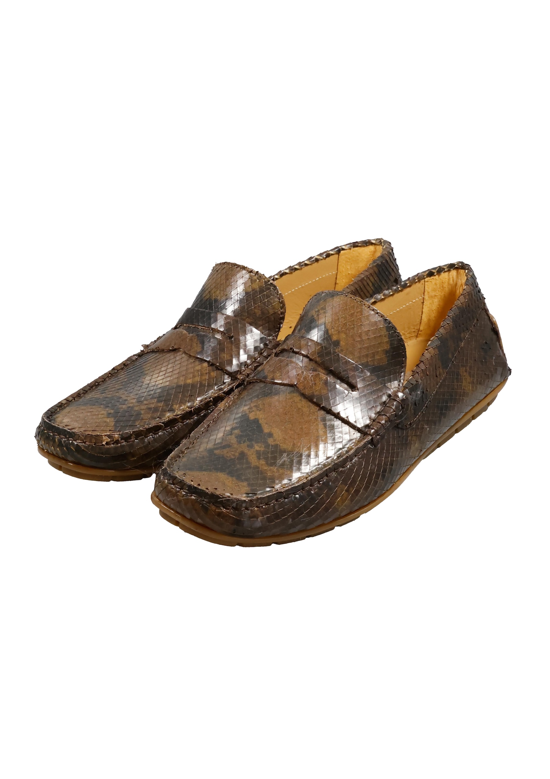 Original Italienische Loafers Reptilienmuster braun Leder Herren A672 – Bild 4
