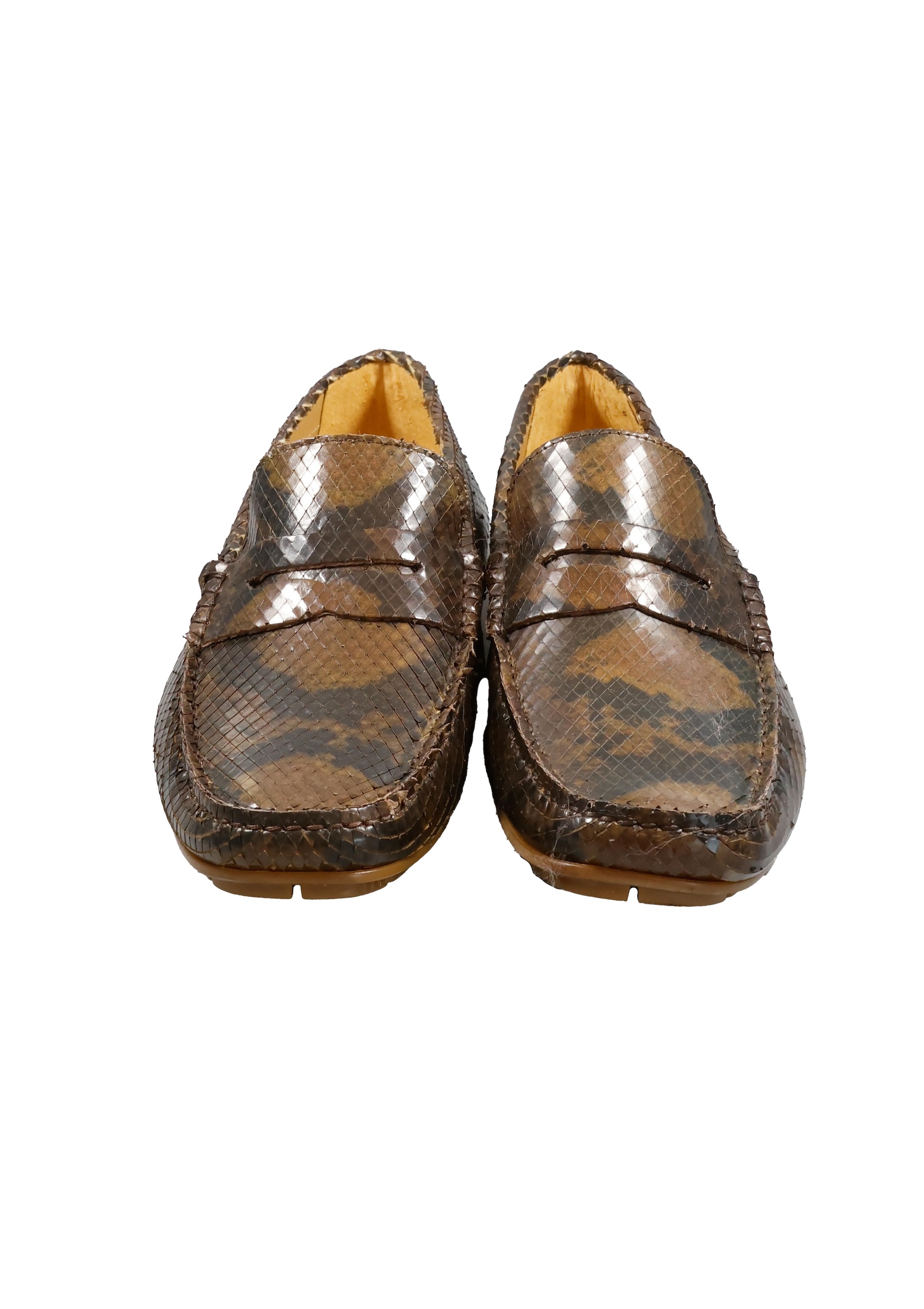 Original Italienische Loafers Reptilienmuster braun Leder Herren A672 – Bild 3