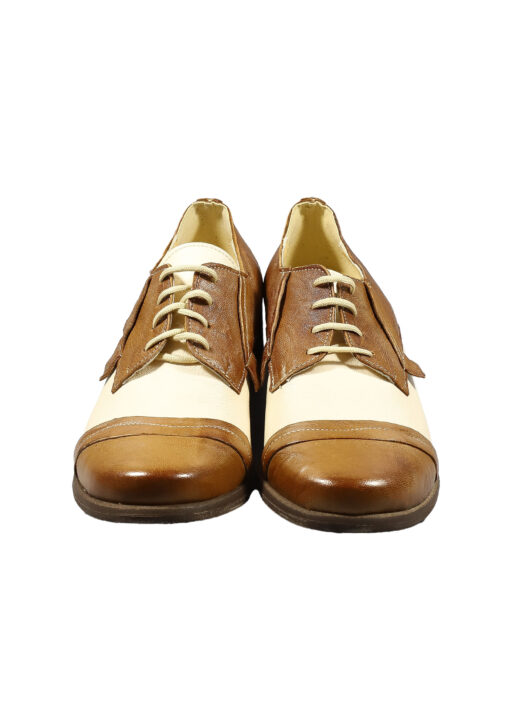 Original Italienische Cityschuhe Braun/Beige Leder Damen B605 – Bild 5