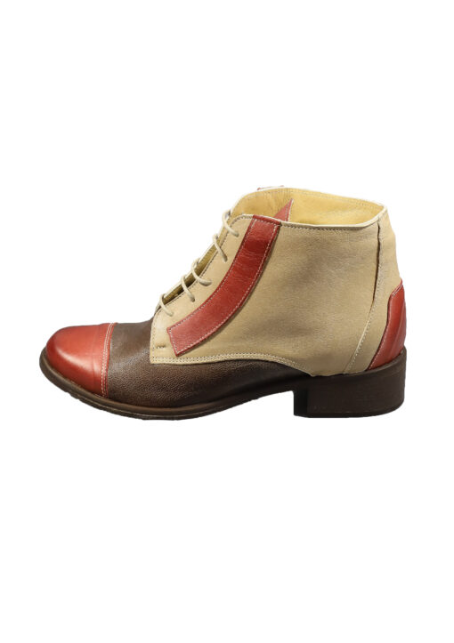 Original Italienische Cityschuhe Beige/Braun/Rot Leder Damen B614