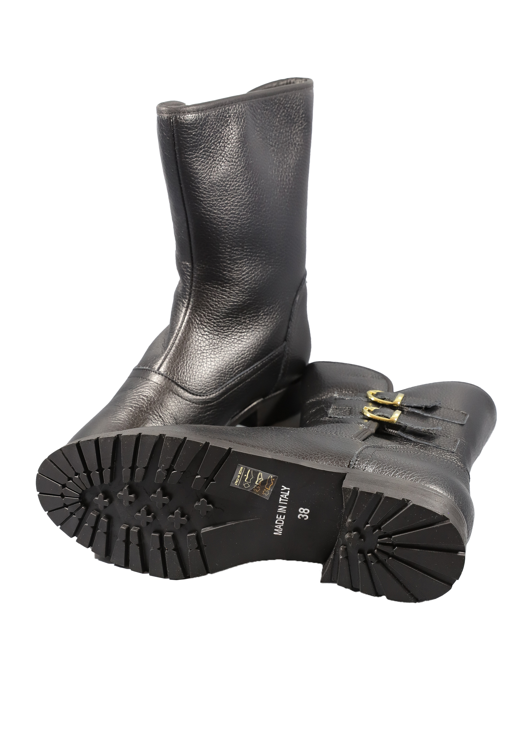 Original Italienische Stiefeletten Schwarz Leder Damen B637 – Bild 3